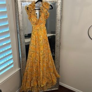 Mac Duggal Ruffle Chiffon Floral Cutout Dress